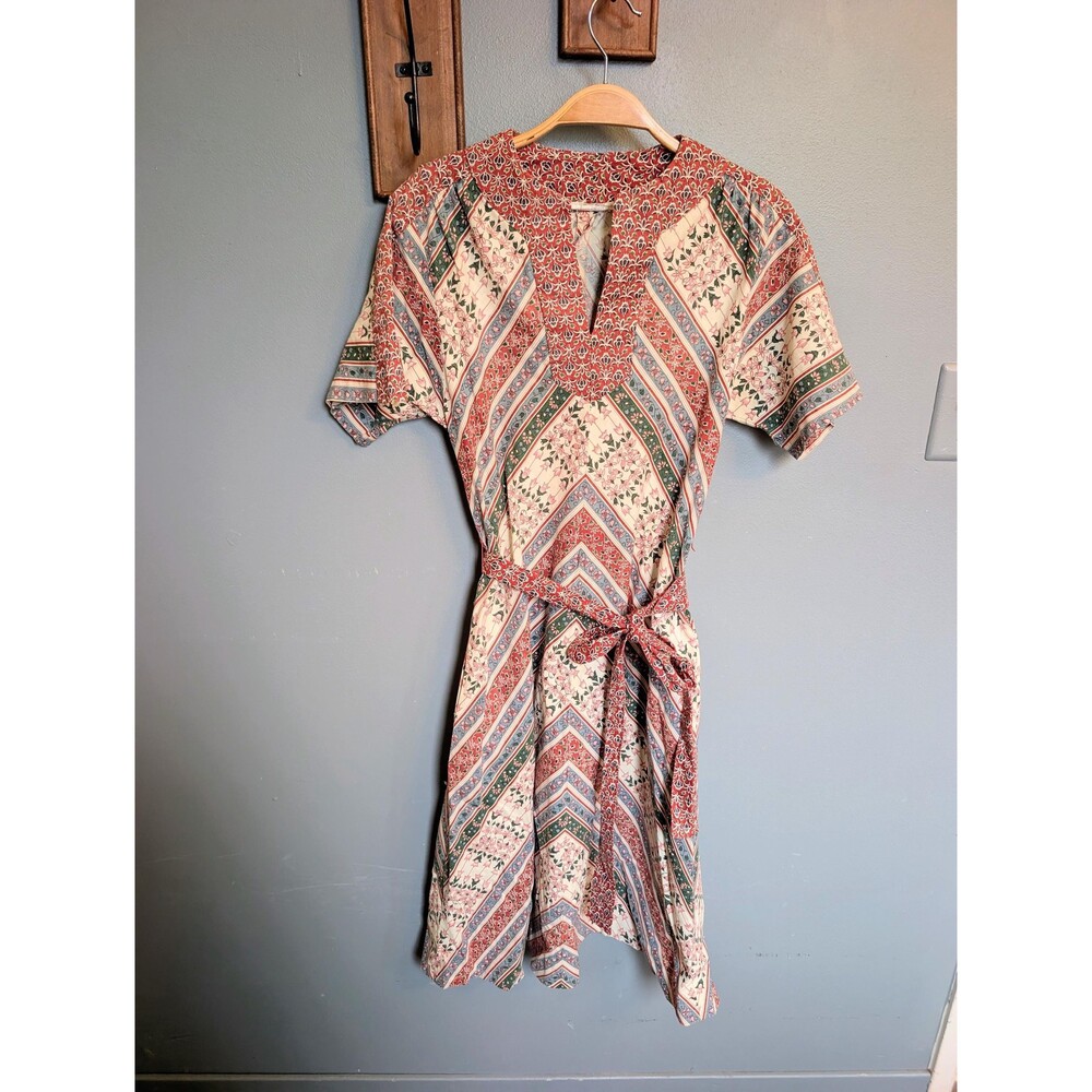 70s Calico Cotton Dress; Vintage  Peasant Dress